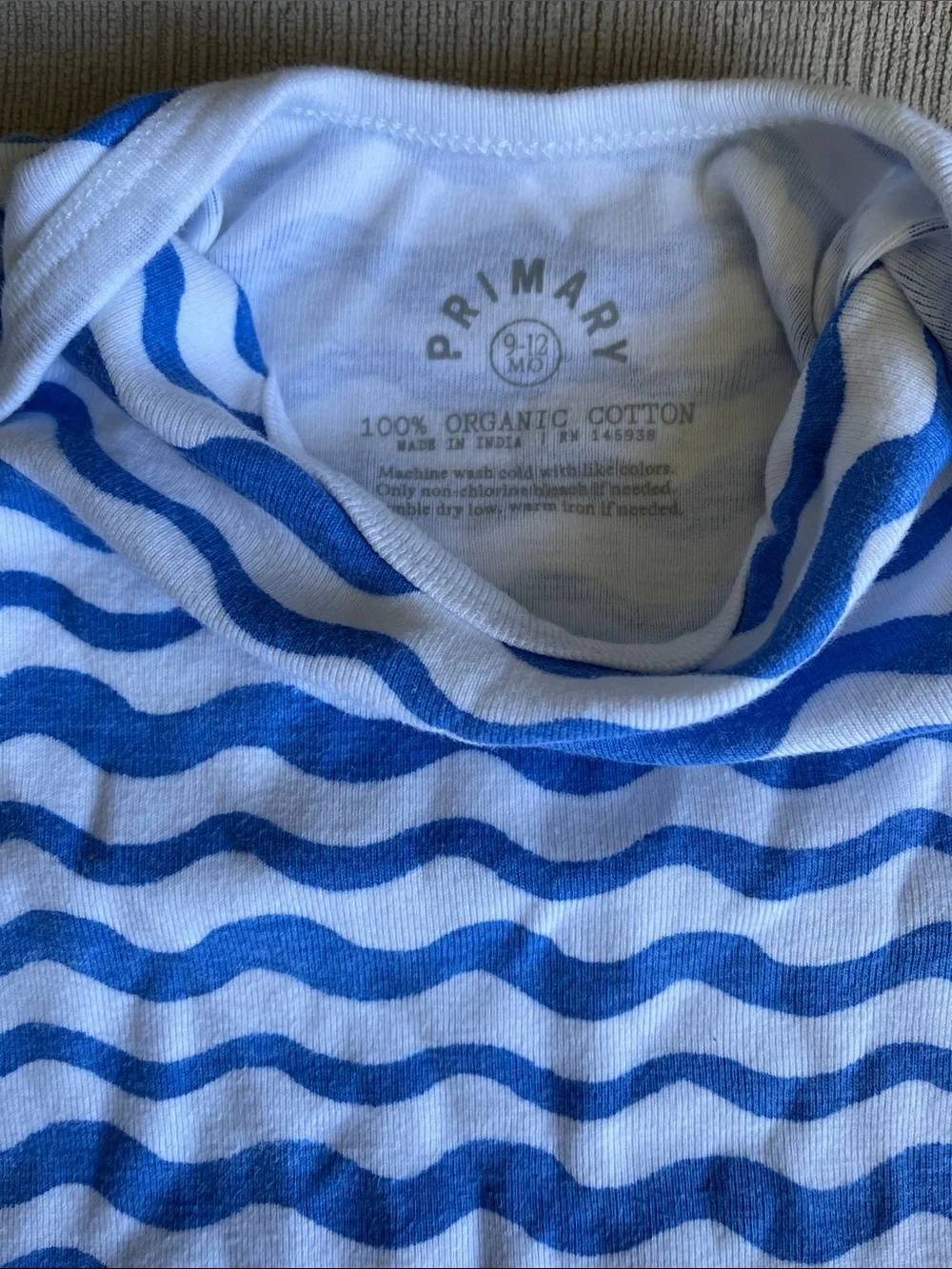 Primary Blue and White Wavy Stripe One-Piece Footie